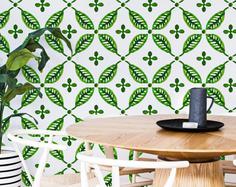 کاغذ دیواری , طرح دار , سفید , سبز , گل و گیاه , طرح نقطه , کد (m497507)