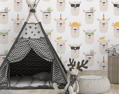 کاغذ دیواری , دکور مهد کودک , طرح حیوان , مناسب اتاق کودک , کد (m497979)