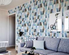 کاغذ دیواری , آبی , طرح هندسی , طرح مثلث , کد (m496288)