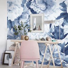 کاغذ دیواری , آبی , طرح گل , کد (m496616)