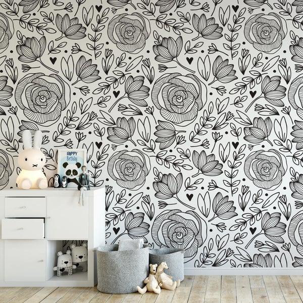 کاغذ دیواری , طرح گل , سفید , سیاه , طرح مناطق گرمسیری , گل و گیاه , کد (m496576)|ایده ها