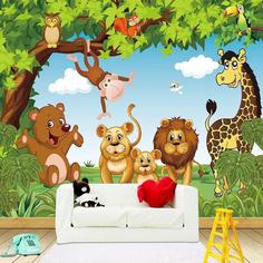 کاغذ دیواری , دکور مهد کودک , طرح حیوان , مناسب اتاق کودک , طرح جنگل , کد (m496668)
