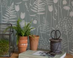کاغذ دیواری , طرح گل , سبز , گل و گیاه , طرح باغ , کد (m497699)