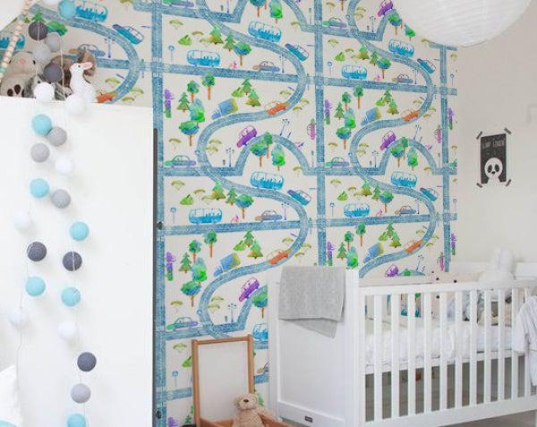 کاغذ دیواری , طرح نقاشی دیواری آبرنگ , رنگارنگ , مناسب اتاق کودک , طرح درخت , کد (m496760)|ایده ها