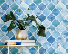 کاغذ دیواری , آبی , طرح مراکشی , کد (m495756)