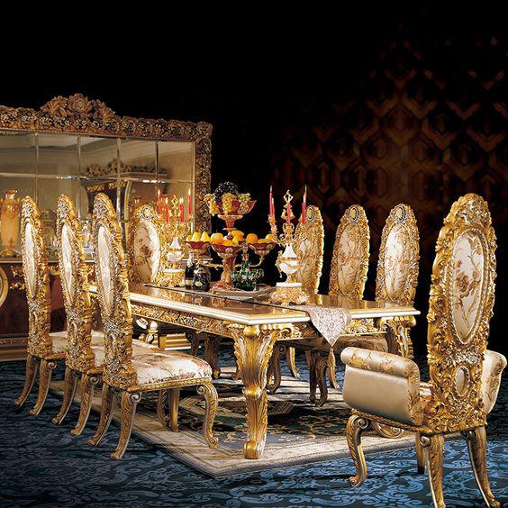 میز ناهار خوری سلطنتی طلایی شیک|ایده ها