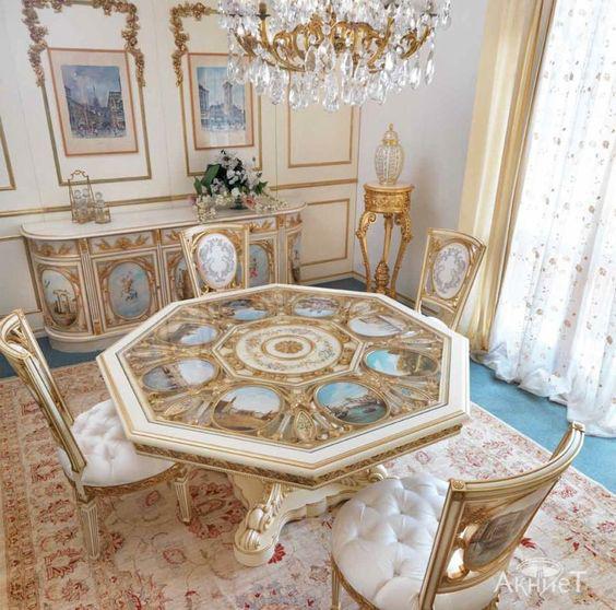 میز ناهار خوری سلطنتی سفید طلایی|ایده ها
