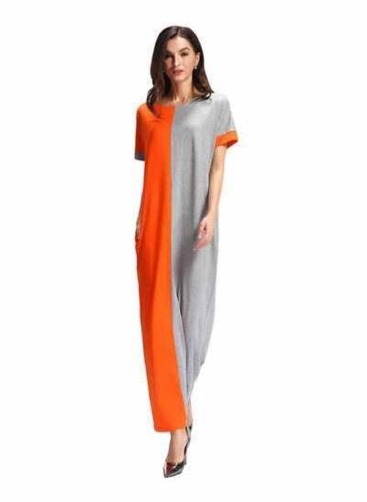 لباس شب ماکسی یقه گرد نارنجی/خاکستری|پیشنهاد محصول