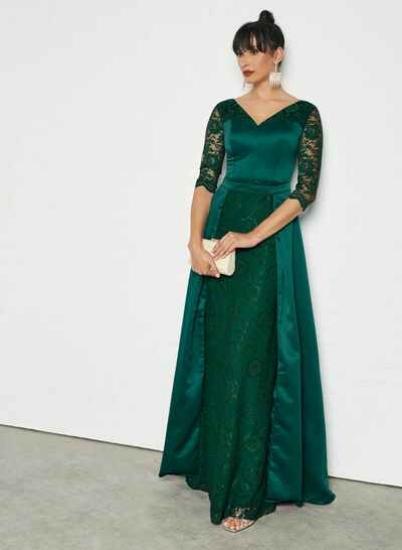 لباس توری گلدار ساتن سبز|پیشنهاد محصول