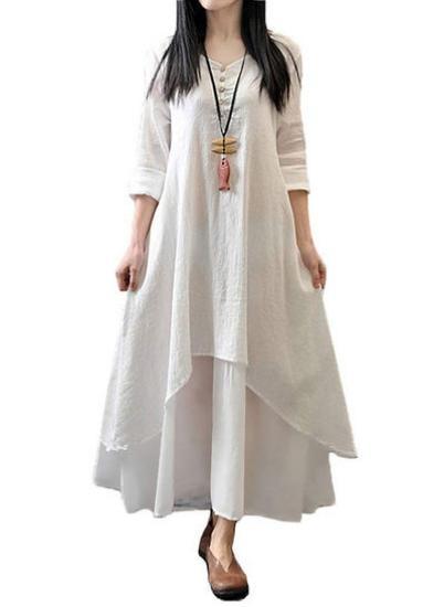 مدل جدید لباس آستین بلند جامد Boho Long Maxi G8214W سفید|پیشنهاد محصول