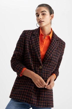 خرید اینترنتی کت زنانه قهوه ای دفکتو Y9270AZ22WN ا Loose Fit Kazayağı Desenli Tweed blazer Ceket|پیشنهاد محصول