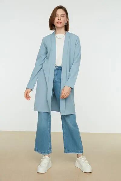 کت بلند آستین پاکتی زنانه آبی روشن برند Trendyol Modest|پیشنهاد محصول