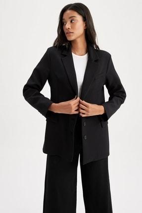 کت زنانه سیاه دیفاکتو Y6399AZ22WN ا Oversize Fit Çift Taraflı Blazer Ceket|پیشنهاد محصول
