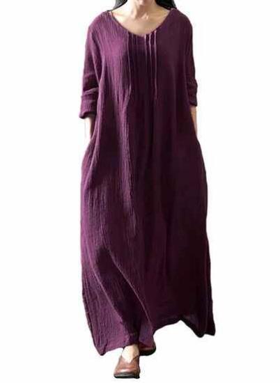 لباس آستین بلند پاییزی نخی رترو بوهو ماکسی G9543PU بنفش|پیشنهاد محصول