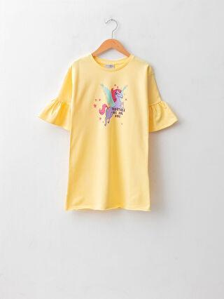 پیراهن روزمره دختربچه زرد السی وایکیکی W1G465Z4 ا Bisiklet Yaka Baskılı Kısa Kollu Pamuklu Kız Çocuk Elbise|پیشنهاد محصول