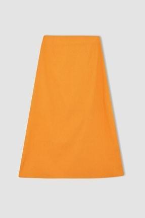 دامن بلند زنانه نارنجی دیفاکتو X8937AZ22SM ا Straight Fit Normal Bel Keten Karışımlı Midi Etek|پیشنهاد محصول