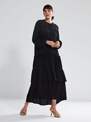 پیراهن رسمی زنانه سیاه برند Mizalle S2LI10Z8 ا Bağlamalı Yaka Düz Uzun Kollu Kadın Elbise|پیشنهاد محصول
