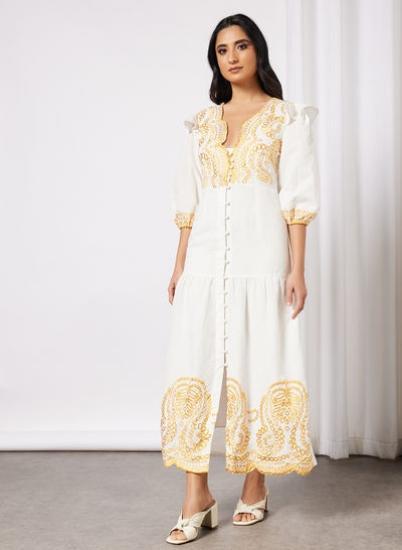 کنتراست گلدوزی لباس میدی سفید|پیشنهاد محصول