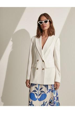 کت زنانه سفید کوتون 2SAK50077PW ا Melis Ağazat X - Kruvaze Yaka Cep Detaylı Ceket|پیشنهاد محصول