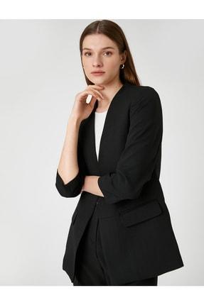 خرید اینترنتی کت زنانه سیاه کوتون 3SAK50009UW ا Kol Detaylı Blazer Ceket Yakasız Önü Açık|پیشنهاد محصول