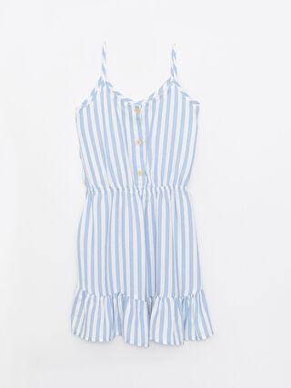 پیراهن روزمره دختربچه آبی السی وایکیکی S2I381Z4 ا U Yaka Çizgili Askılı Poplin Kız Çocuk Elbise|پیشنهاد محصول