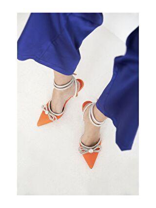 کفش پاشنه دار زنانه نارنجی برند MADAMRA S2NH50Z8 ا Saten Fiyonk ve Taş Detaylı Kadın Topuklu Ayakkabı|پیشنهاد محصول