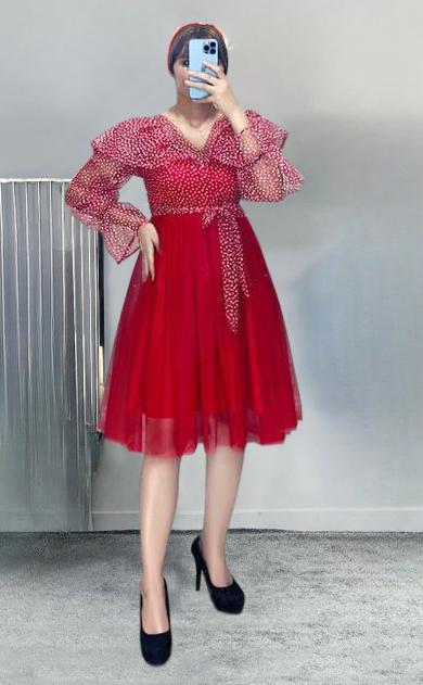 لباس مجلسی و شب کوتاه مدل نیل - قرمز / سایز(3)46-48 ا Dress and long night|پیشنهاد محصول
