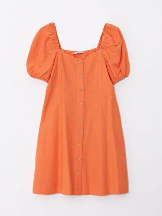 پیراهن رسمی زنانه نارنجی السی وایکیکی S2LF17Z8 ا Kare Yaka Düz Balon Kollu Kadın Elbise|پیشنهاد محصول