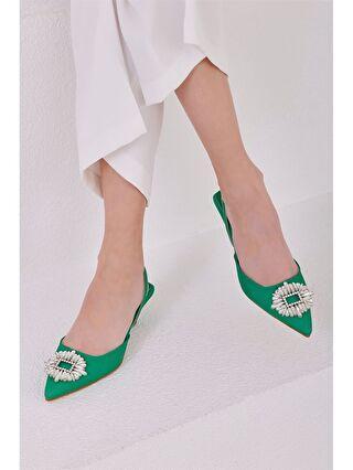 کفش پاشنه دار زنانه سبز برند MADAMRA S2NH54Z8 ا Saten Taş Detaylı Kadın Topuklu Ayakkabı|پیشنهاد محصول