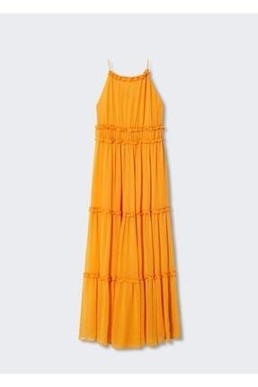 پیراهن رسمی زنانه زرد برند mango 37091303 ا Kalın Fırfırlı Elbise|پیشنهاد محصول