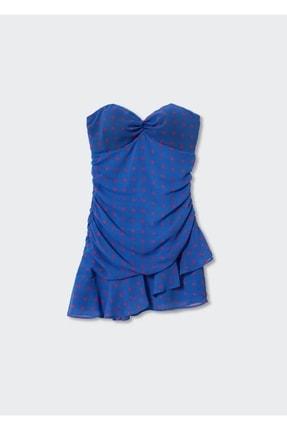 پیراهن رسمی زنانه آبی برند mango 37041302 ا Puantiyeli Fırfırlı Elbise|پیشنهاد محصول