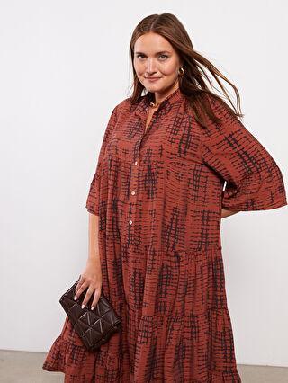 پیراهن رسمی زنانه قهوه ای السی وایکیکی W2FS70Z8 ا Gömlek Yaka Desenli Kadın Elbise|پیشنهاد محصول