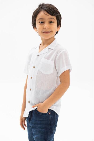 پیراهن بچه گانه پسرانه یقه ترکیبی آستین کوتاه سفید برند Eliş Şile Bezi|پیشنهاد محصول