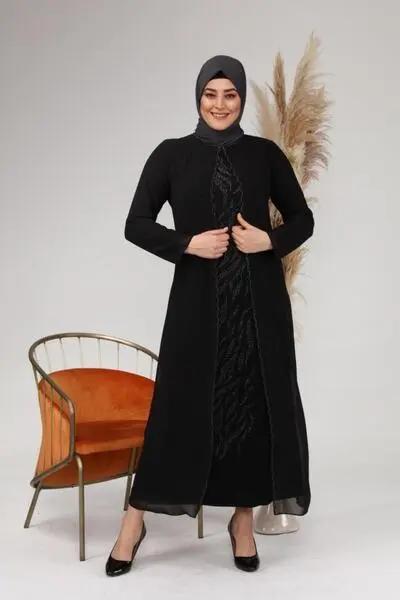لباس مجلسی بلند تور دار طرح دار زنانه مشکی برند Ferace|پیشنهاد محصول