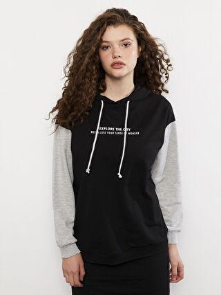 هودی زنانه سیاه السی وایکیکی W26942Z8 ا Kapüşonlu Renk Bloklu Uzun Kollu Kadın Sweatshirt|پیشنهاد محصول
