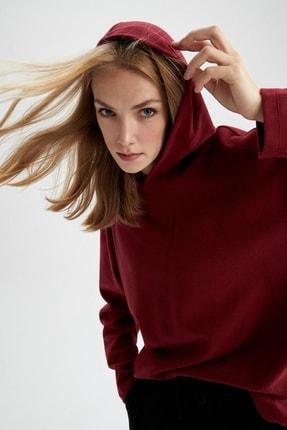 خرید اینترنتی هودی زنانه قرمز دفکتو Z9190AZ22AU ا Regular Fit Kapüşonlu Basic Sweatshirt|پیشنهاد محصول