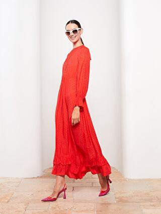 پیراهن رسمی زنانه قرمز السی وایکیکی W2FV92Z8 ا Bisiklet Yaka Desenli Uzun Kollu Saten Kadın Elbise|پیشنهاد محصول