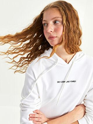 سوییشرت زنانه سفید برند XSIDE ا Kapüşonlu Yazı Baskılı Uzun Kollu Kadın Sweatshirt|پیشنهاد محصول