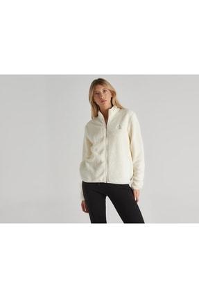 خرید اینترنتی سوییشرت زنانه سفید بنتون BNT-W20058 015Beyaz ا Kadın Polar Ceket|پیشنهاد محصول