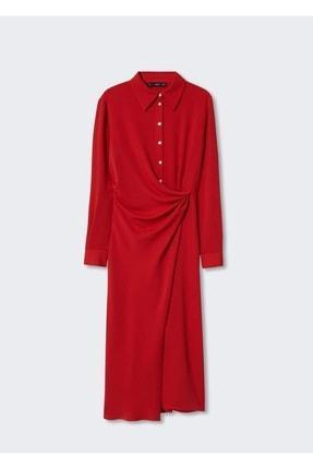 پیراهن رسمی زنانه قرمز برند mango 37023843 ا Düğüm Detaylı Gömlek Elbise|پیشنهاد محصول