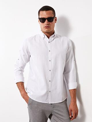 پیراهن آستین بلند مردانه سفید السی وایکیکی W21778Z8 ا Slim Fit Uzun Kollu Armürlü Erkek Gömlek|پیشنهاد محصول