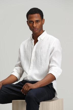 پیراهن آستین بلند مردانه سفید برند lufian 111010503 ا Pitaya Erkek Keten Gömlek Comfort Fit Beyaz|پیشنهاد محصول