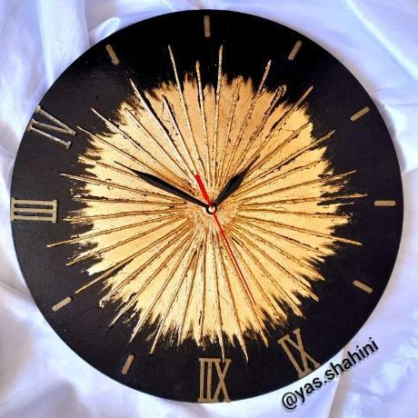 ساعت دیواری چوبی ورق طلا ۳۵ سانتی|پیشنهاد محصول
