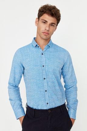 پیراهن آستین بلند مردانه آبی برند trendyol man TMNAW23GO00078 ا Indigo Erkek Slim Fit Düğmeli Yaka TMNAW23GO00078|پیشنهاد محصول
