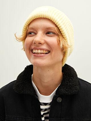 خرید اینترنتی کلاه زمستانی زنانه زرد السی وایکیکی W19157Z8 ا Etiket Baskılı Kadın Triko Bere|پیشنهاد محصول