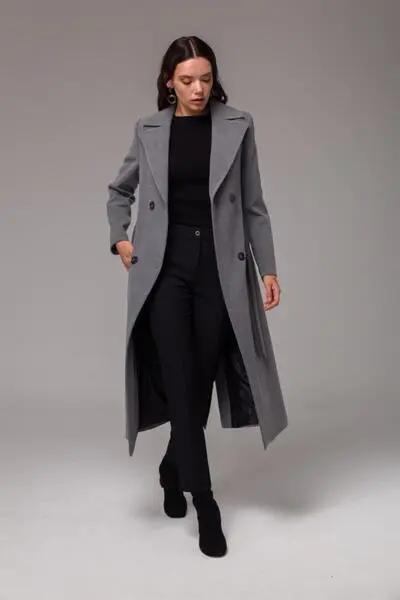 پالتو بلند زنانه کمربند دار یقه انگلیسی خاکستری برند Concept|پیشنهاد محصول