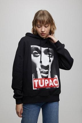 خرید اینترنتی هودی زنانه سیاه برند pull bear 08590387 ا Tupac Kapüşonlu Sweatshirt|پیشنهاد محصول