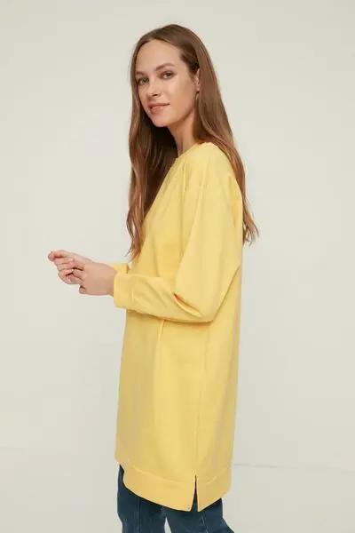 دورس زنانه یقه گرد بغل چاک دار زرد برند Trendyol Modest|پیشنهاد محصول