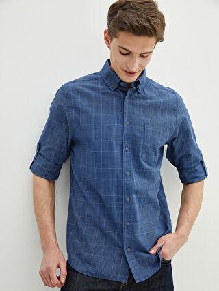 پیراهن آستین بلند مردانه آبی السی وایکیکی S10251Z8 ا Regular Fit Uzun Kollu Ekose Poplin Erkek Gömlek|پیشنهاد محصول