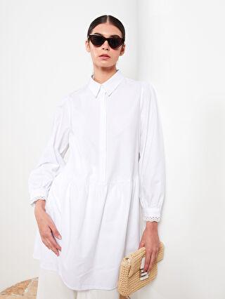 مانتو زنانه سفید السی وایکیکی W2CP48Z8 ا Gömlek Yaka Düz Uzun Kollu Poplin Kadın Tunik|پیشنهاد محصول